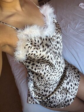 Vintage cheetah print nightie with fur trim